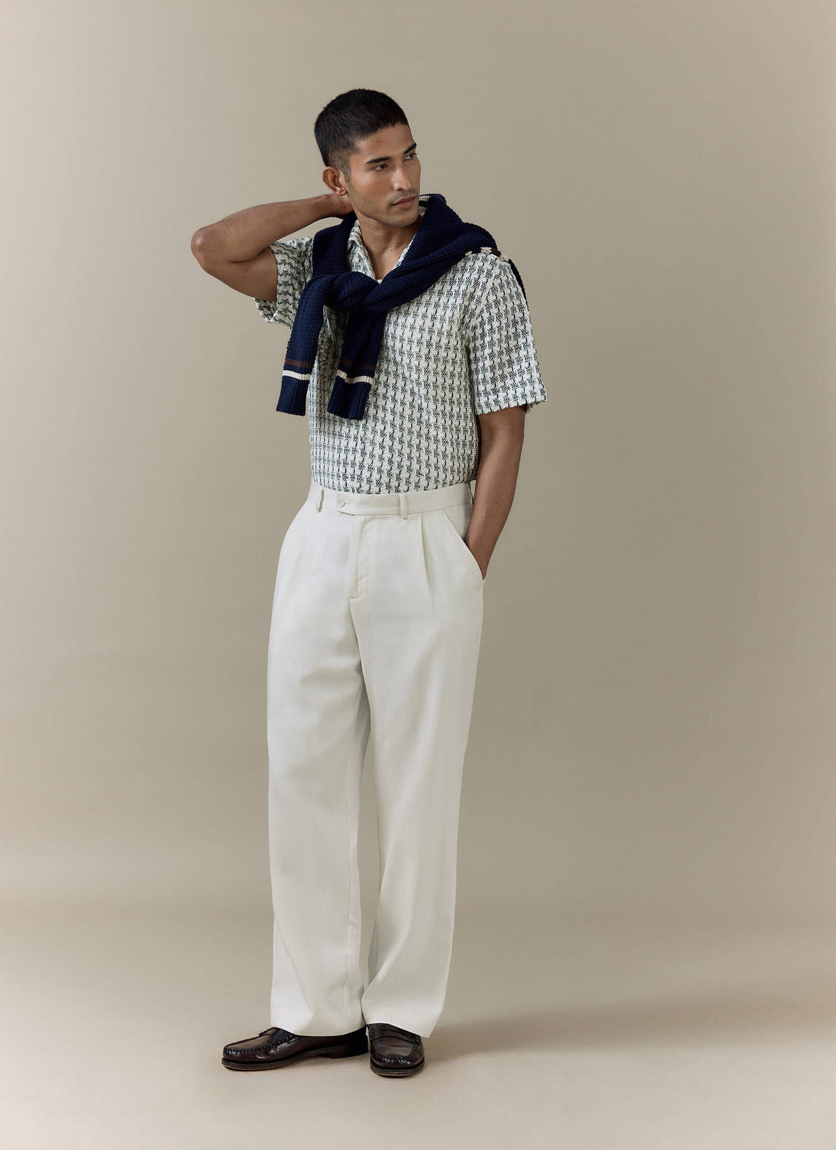 Men's Short Sleeve Crochet Shirt - Cotton - Green