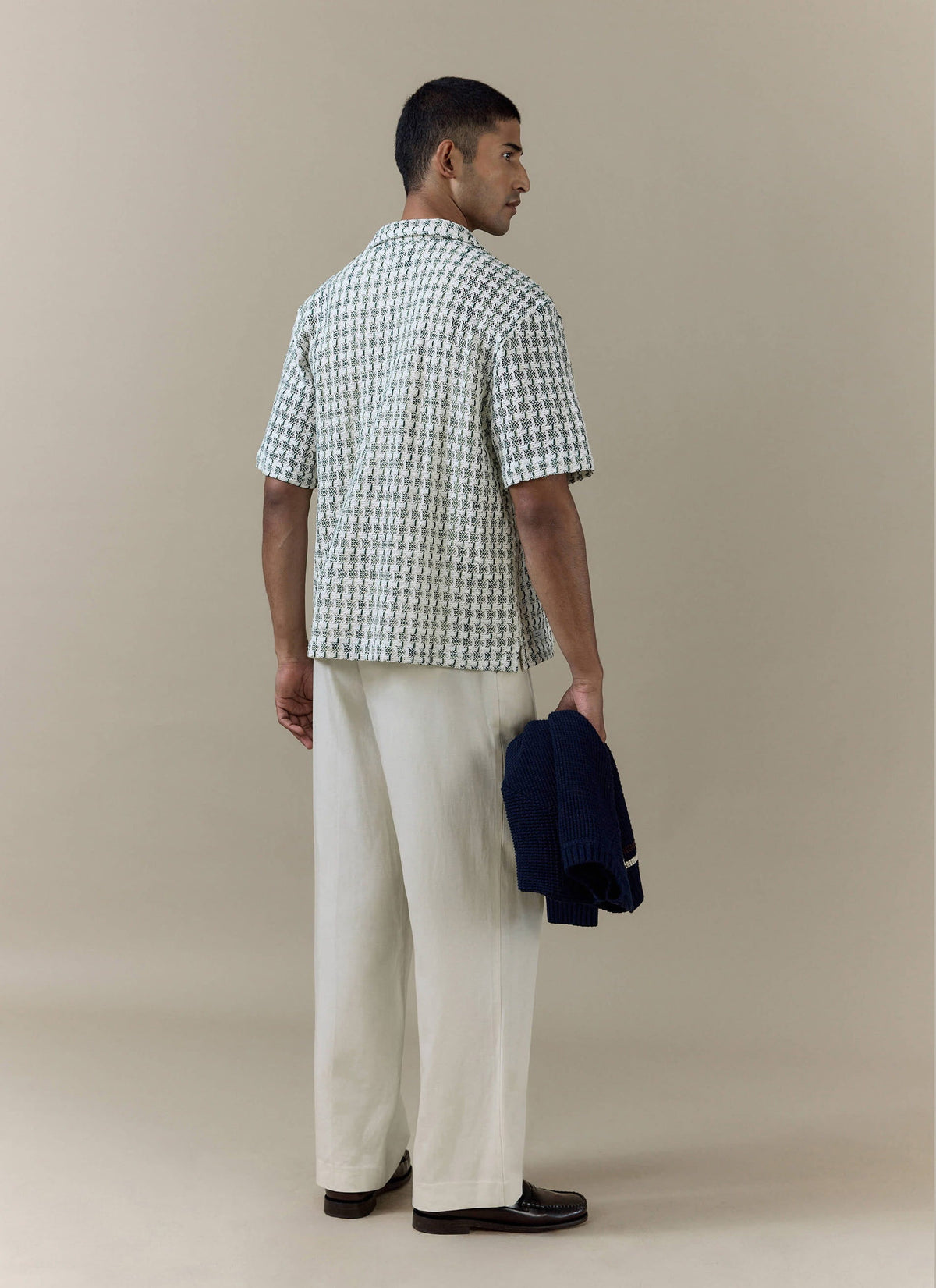 Men's Short Sleeve Crochet Shirt - Cotton - Green
