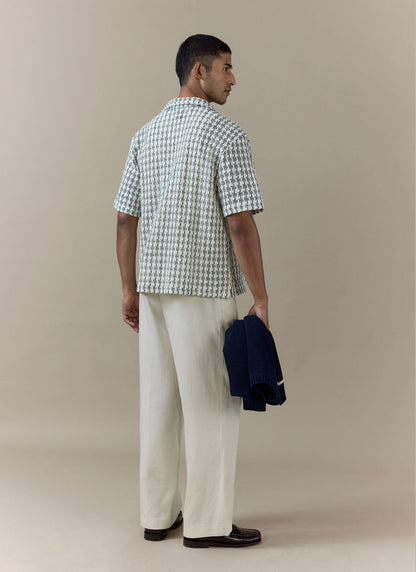 Men's Short Sleeve Crochet Shirt - Cotton - Green