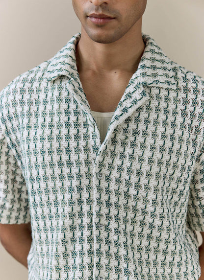 Men's Short Sleeve Crochet Shirt - Cotton - Green