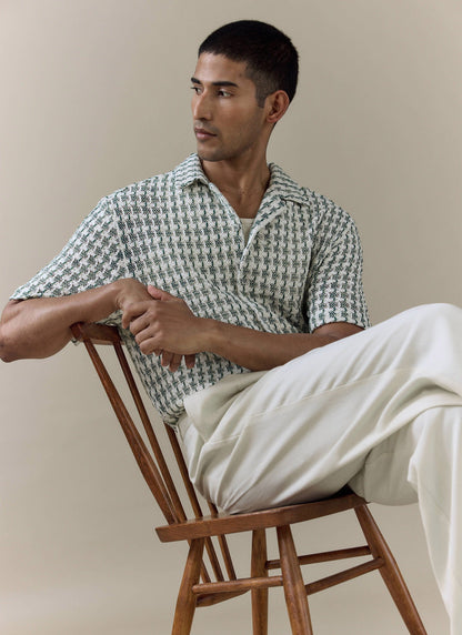 Men's Short Sleeve Crochet Shirt - Cotton - Green