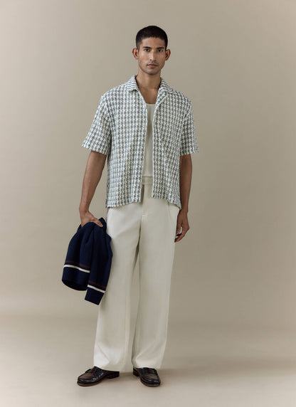 Men's Short Sleeve Crochet Shirt - Cotton - Green