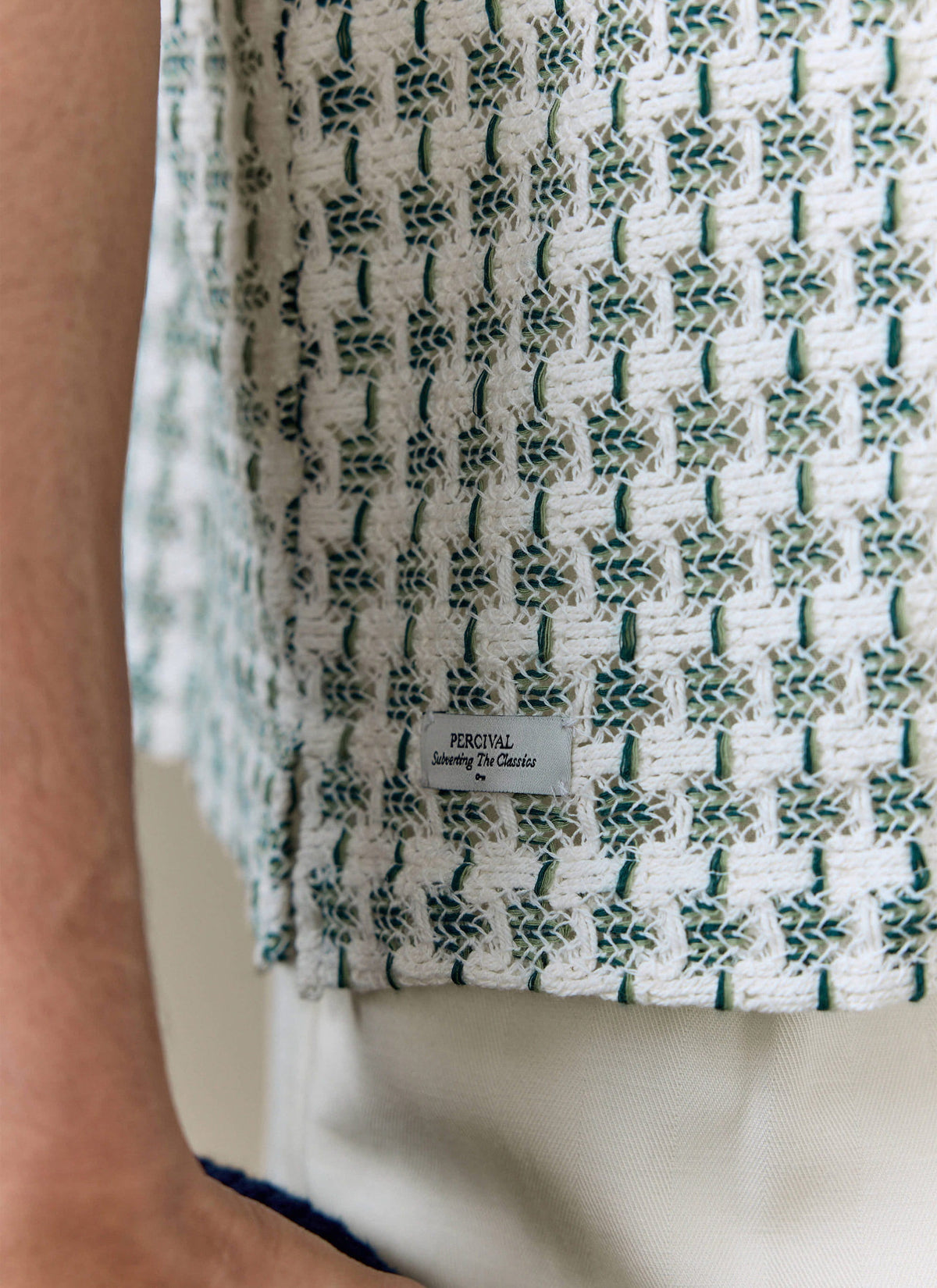 Men's Short Sleeve Crochet Shirt - Cotton - Green