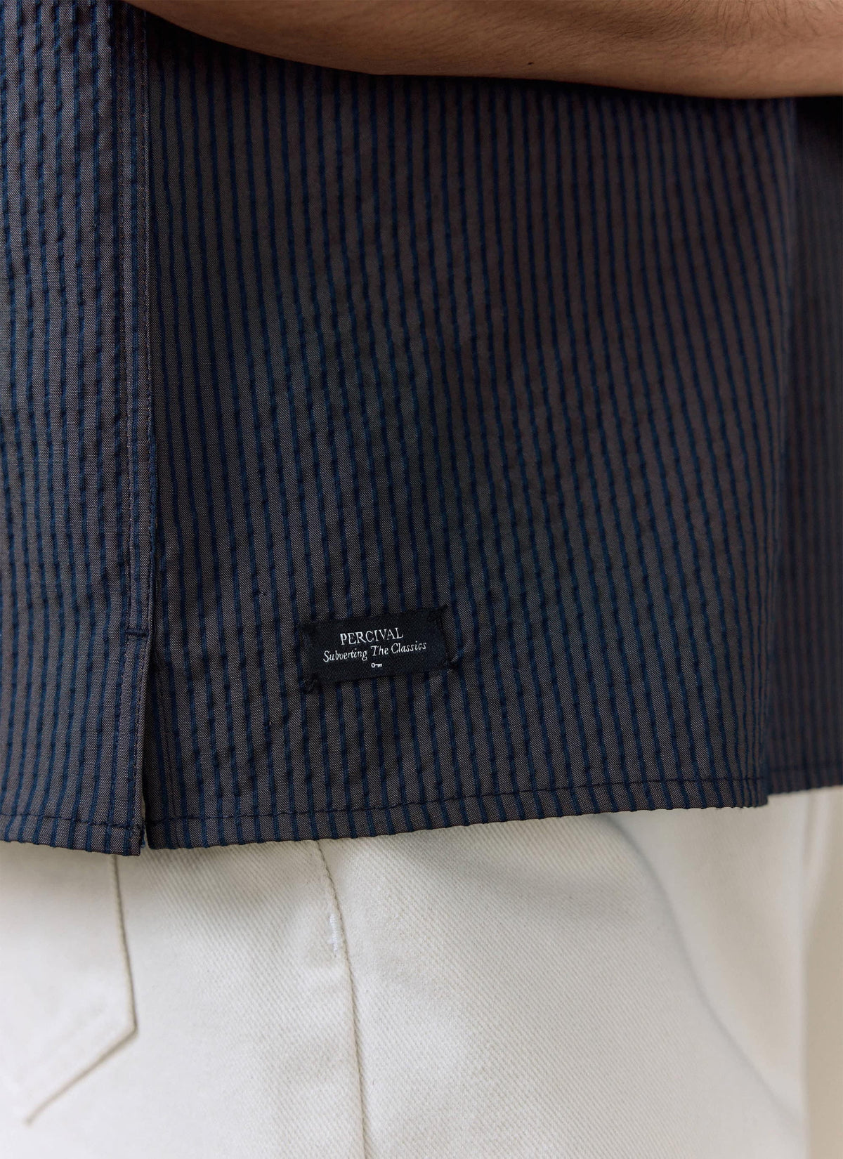 Men's Seersucker Boxy Shirt - Cotton - Navy Stripe