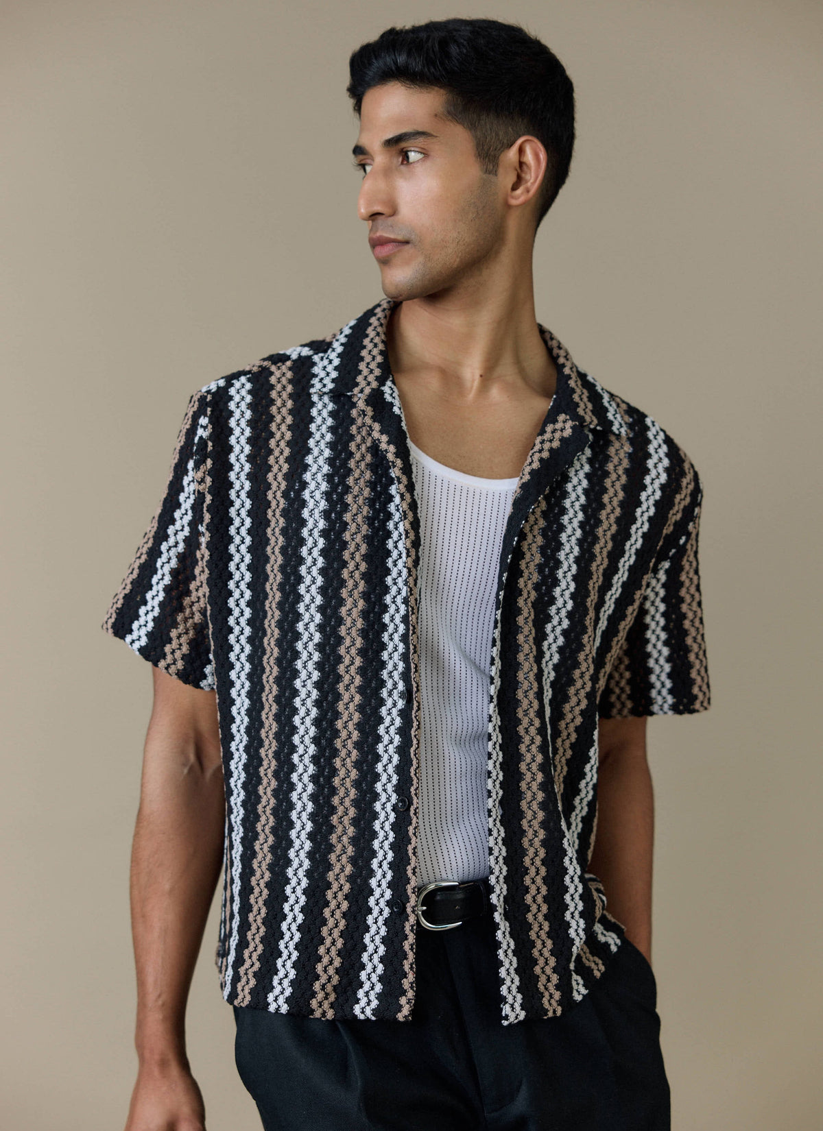 Men's Black Shirt - Wade Crochet Boxy