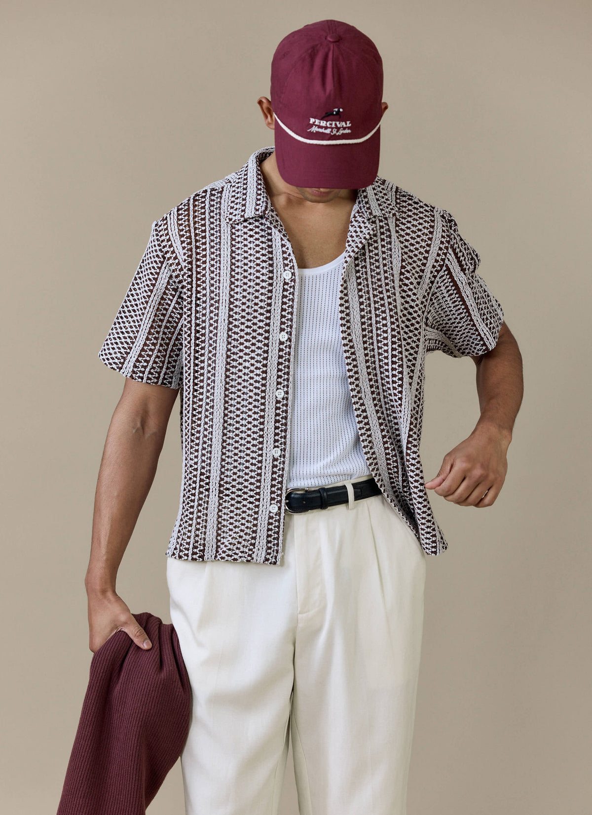 Men's Boxy Crochet Shirt - Hugh - Cotton - Brown