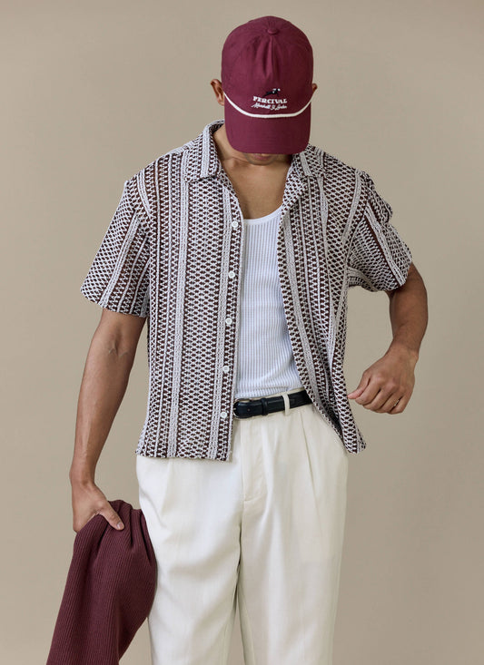 Men's Boxy Crochet Shirt - Hugh - Cotton - Brown