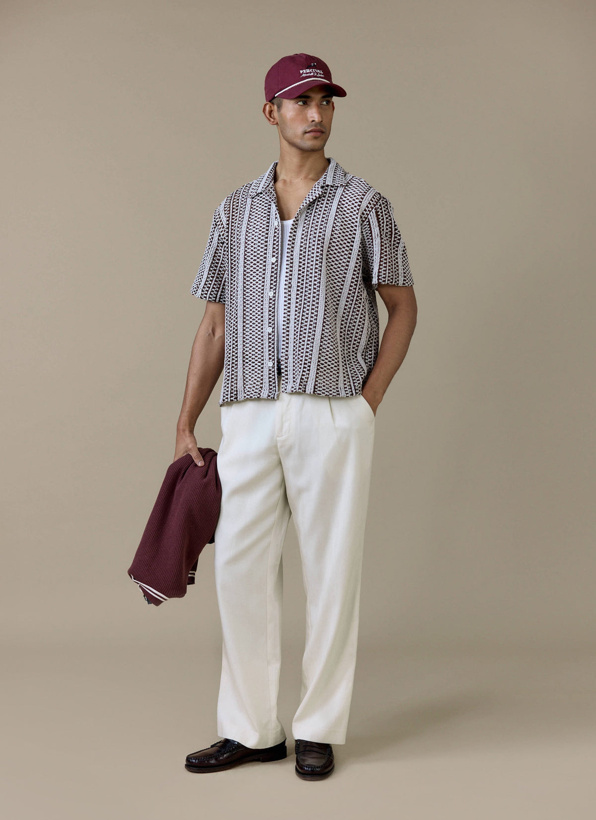 Men's Boxy Crochet Shirt - Hugh - Cotton - Brown