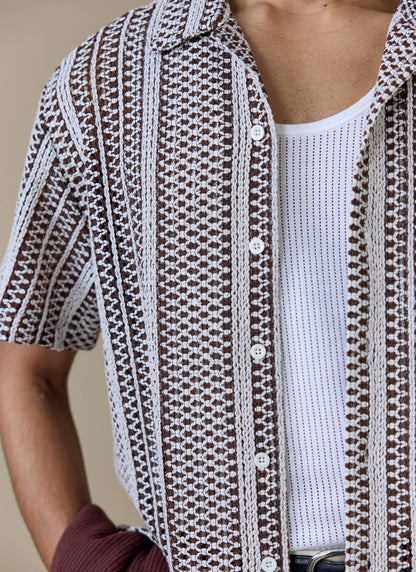 Men's Boxy Crochet Shirt - Hugh - Cotton - Brown