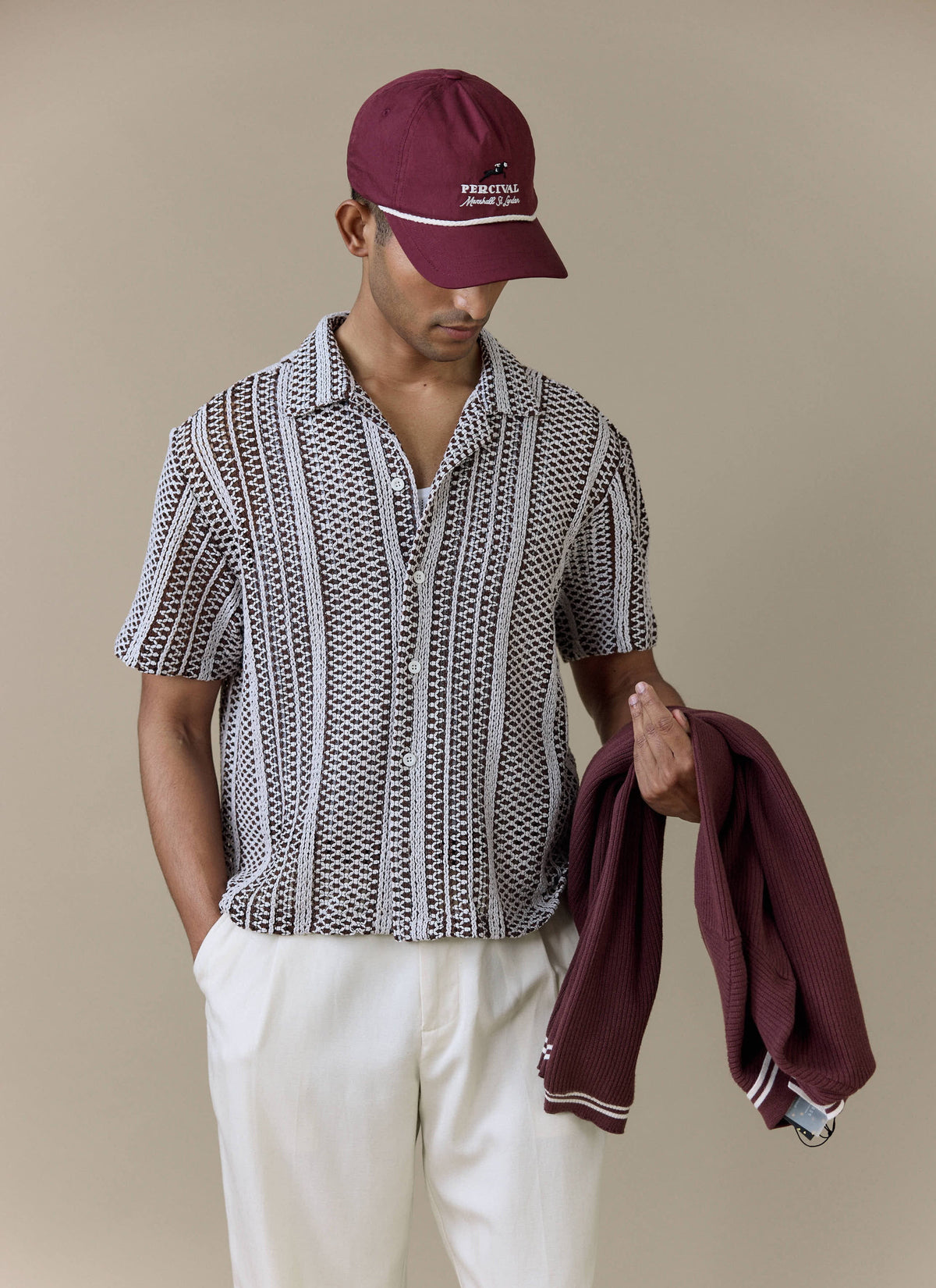 Men's Boxy Crochet Shirt - Hugh - Cotton - Brown