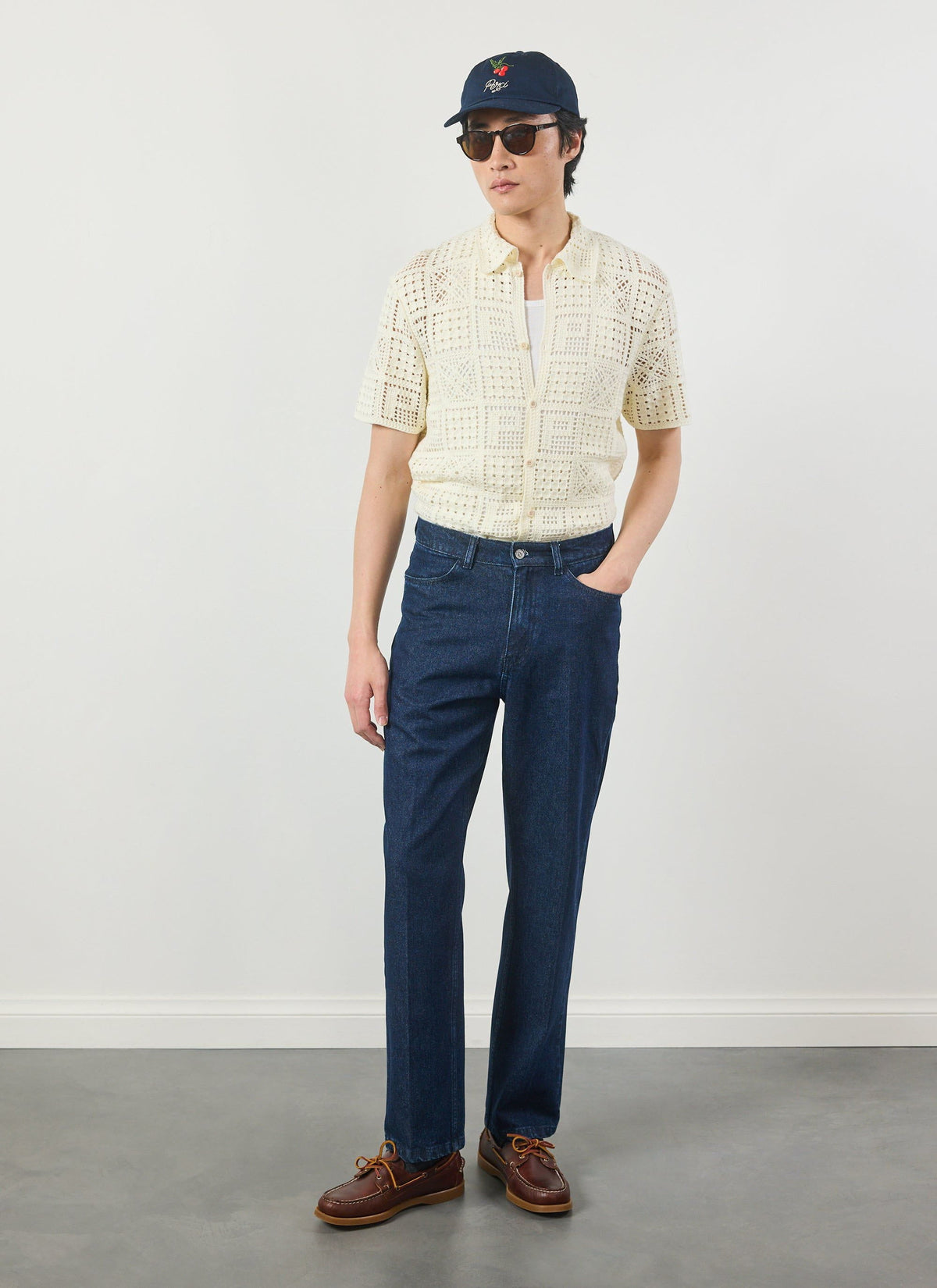 Men's Knitted Crotchet Shirt - Groundsman - Cotton - Ecru