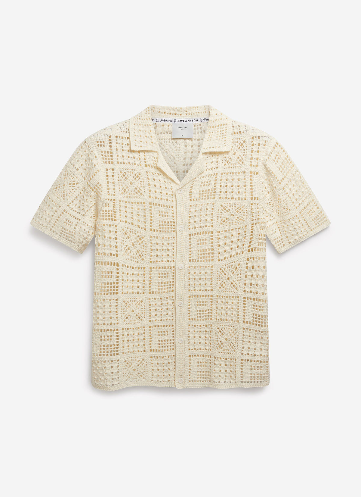 Men's Knitted Crotchet Shirt - Groundsman - Cotton - Ecru