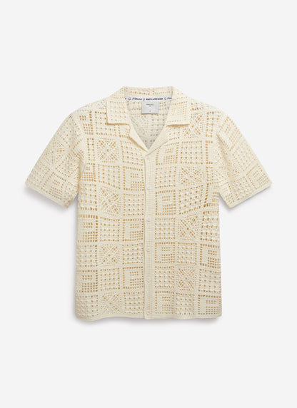 Men's Knitted Crotchet Shirt - Groundsman - Cotton - Ecru