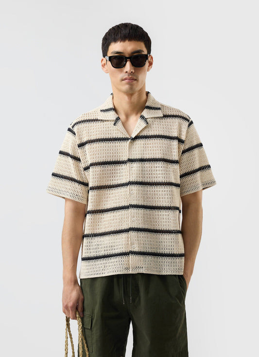 Men's Crochet Cuban Shirt: Clonk Groundsman - Ecru Cream