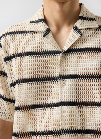 Men's Crochet Cuban Shirt: Clonk Groundsman - Ecru Cream