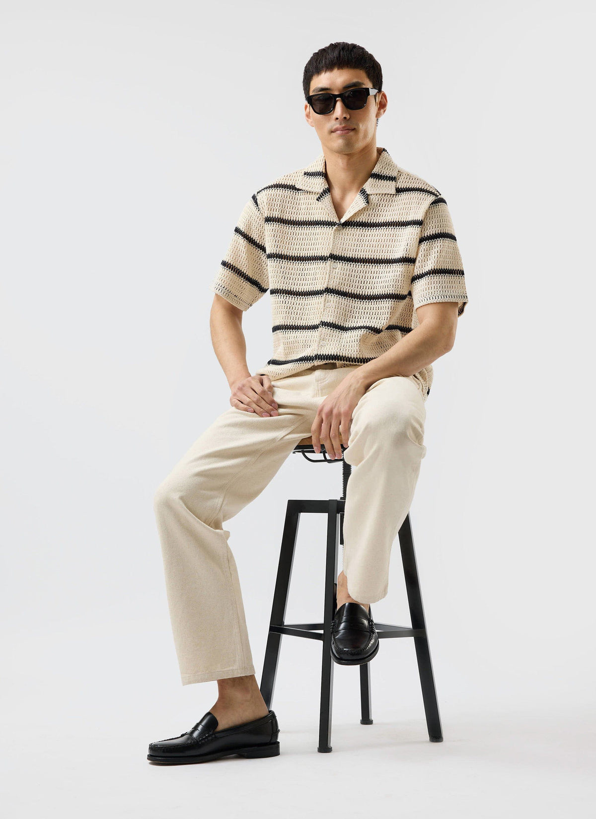 Men's Crochet Cuban Shirt: Clonk Groundsman - Ecru Cream