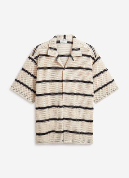 Men's Crochet Cuban Shirt: Clonk Groundsman - Ecru Cream