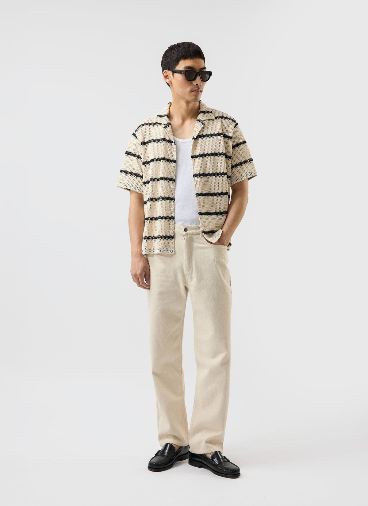 Men's Crochet Cuban Shirt: Clonk Groundsman - Ecru Cream