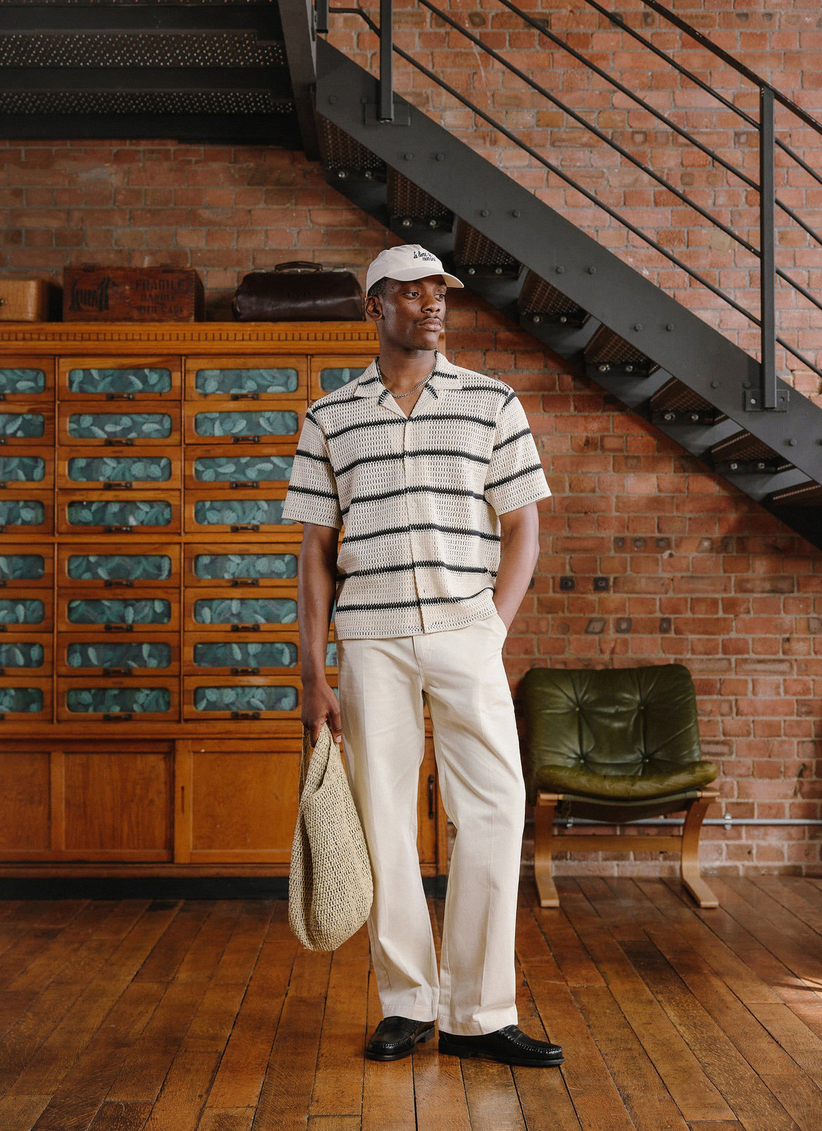 Men's Crochet Cuban Shirt: Clonk Groundsman - Ecru Cream