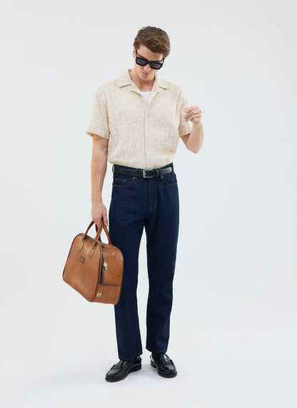Men's Crochet Cuban Shirt: Elio - Ecru Cream