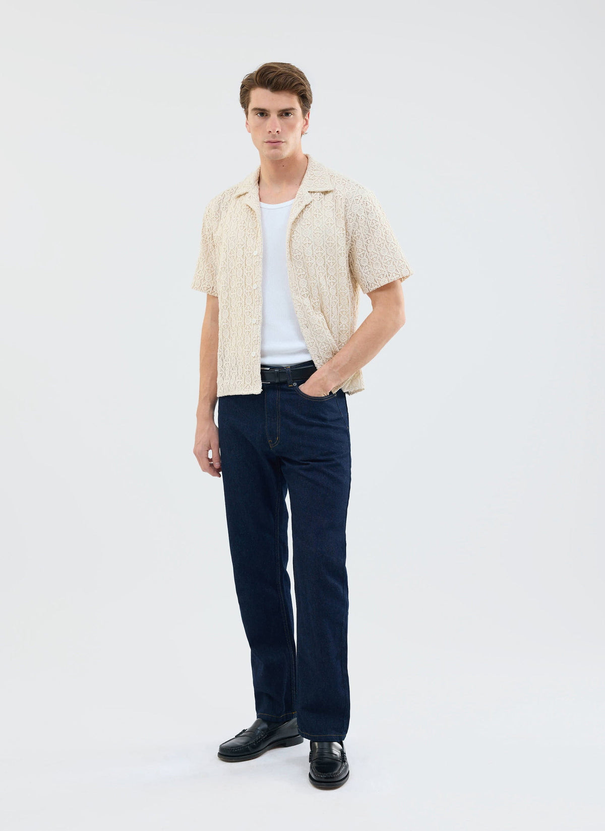 Men's Crochet Cuban Shirt: Elio - Ecru Cream