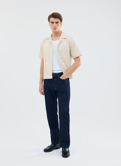 Men's Crochet Cuban Shirt: Elio - Ecru Cream