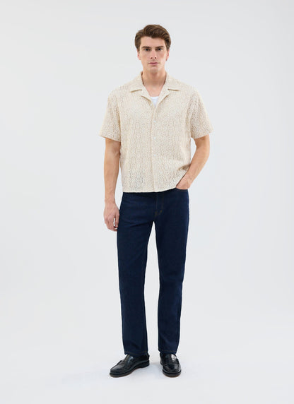 Men's Crochet Cuban Shirt: Elio - Ecru Cream