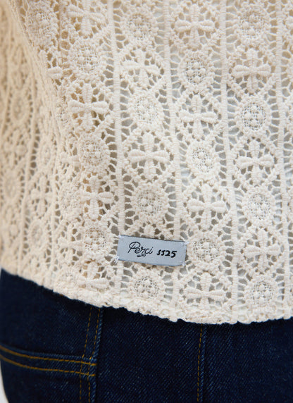 Men's Crochet Cuban Shirt: Elio - Ecru Cream
