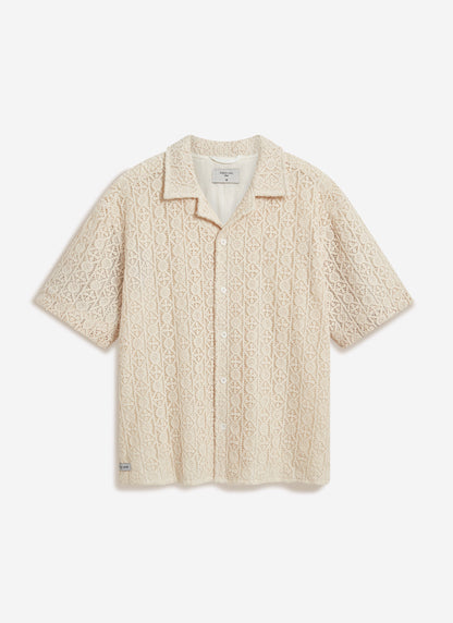 Men's Crochet Cuban Shirt: Elio - Ecru Cream