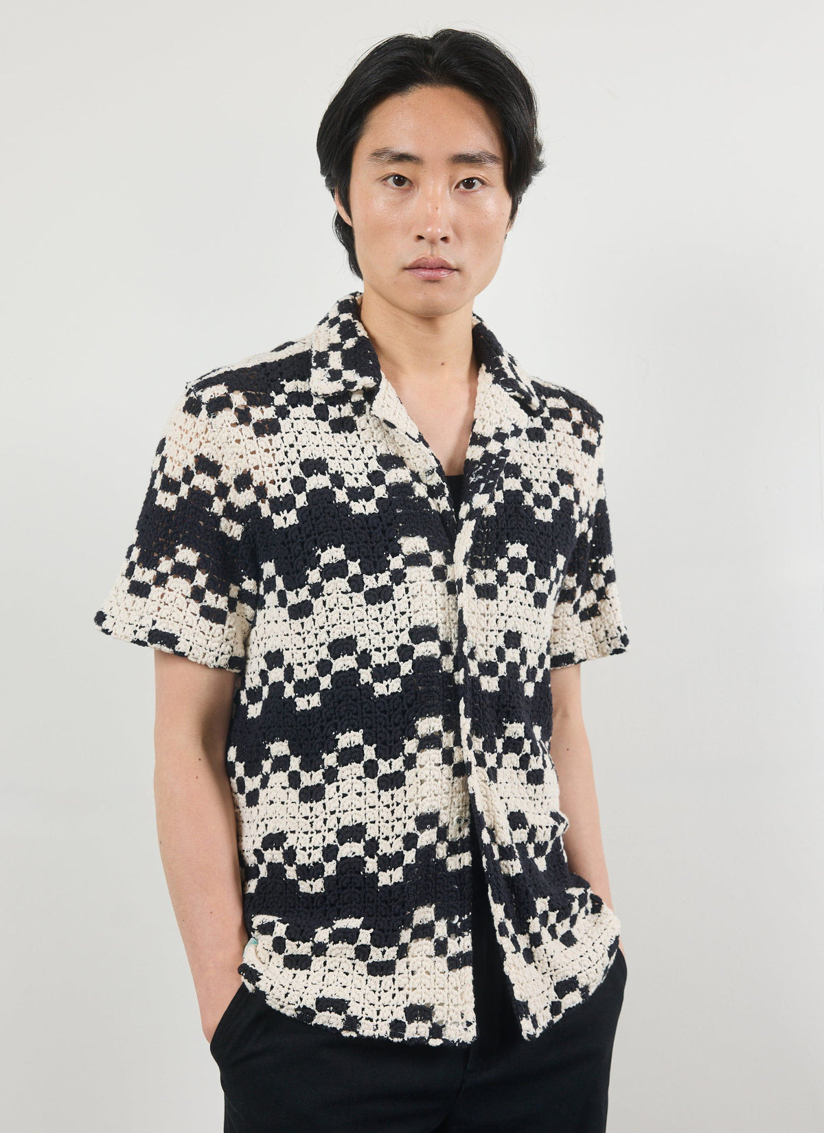Men's Crochet Cuban Collar Shirt - Naples - Ecru Cream