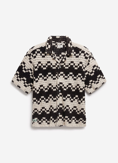 Men's Crochet Cuban Collar Shirt - Naples - Ecru Cream