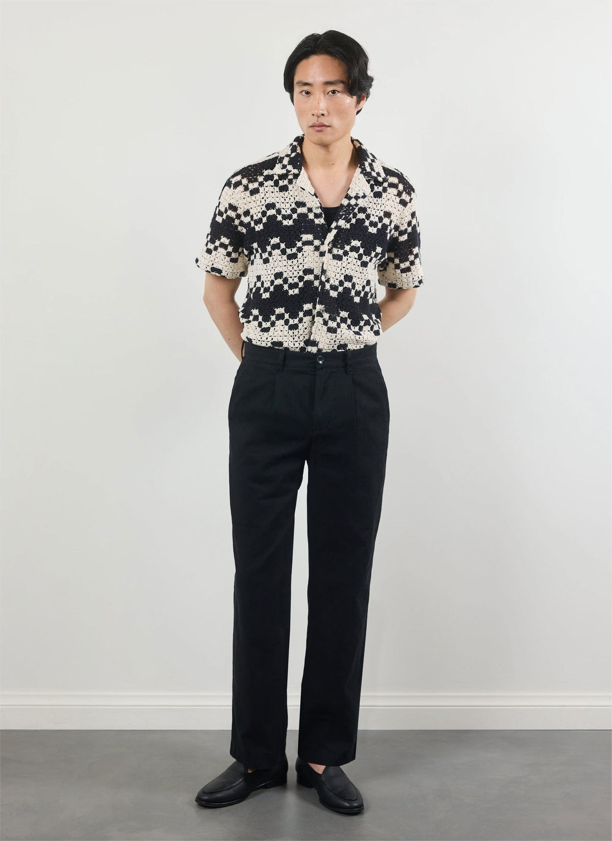 Men's Crochet Cuban Collar Shirt - Naples - Ecru Cream
