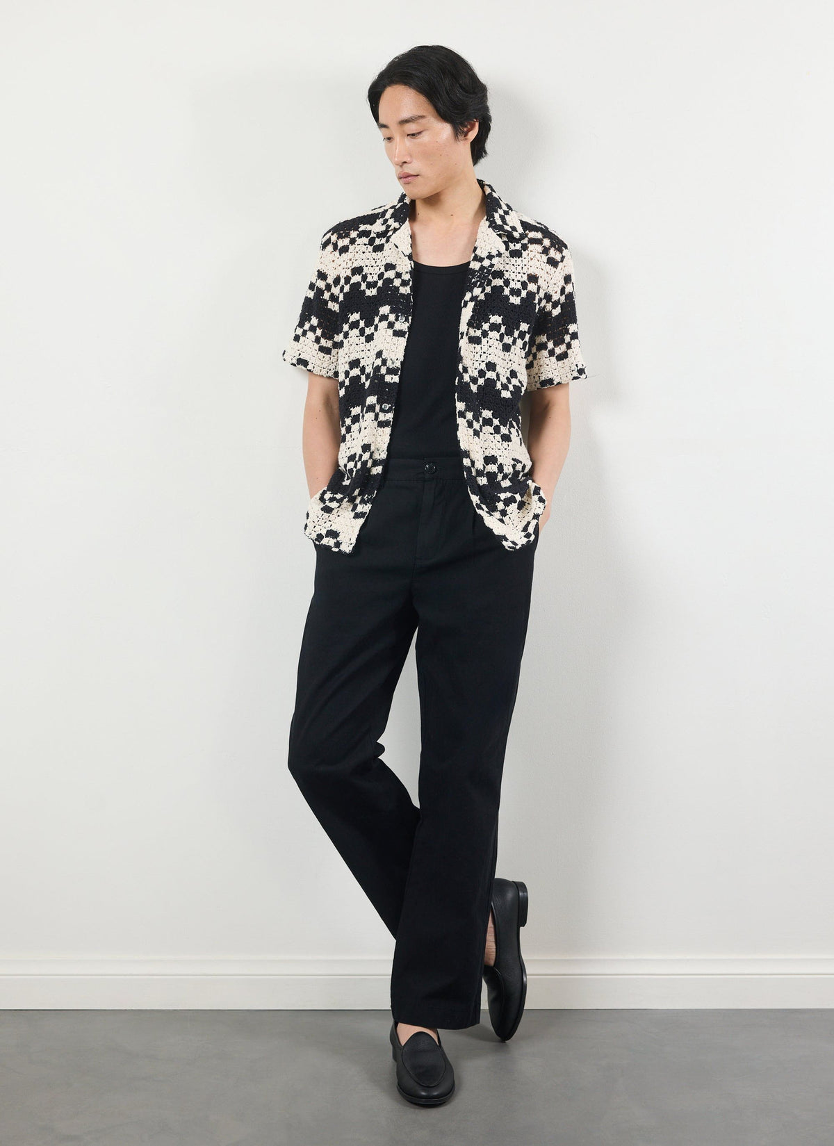 Men's Crochet Cuban Collar Shirt - Naples - Ecru Cream