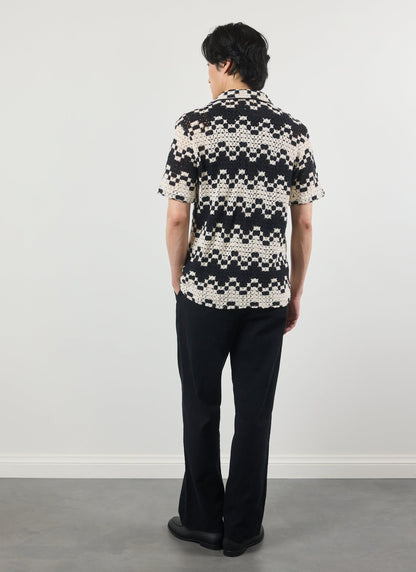 Men's Crochet Cuban Collar Shirt - Naples - Ecru Cream