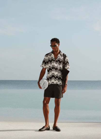 Men's Crochet Cuban Collar Shirt - Naples - Ecru Cream