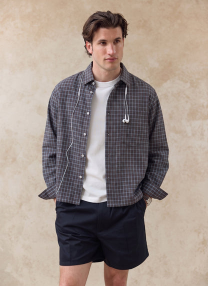 Men's Check Boxy Shirt - Hinsley - 100% Cotton - Brown
