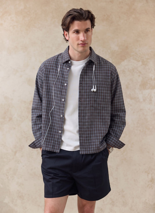 Men's Check Boxy Shirt - Hinsley - 100% Cotton - Brown