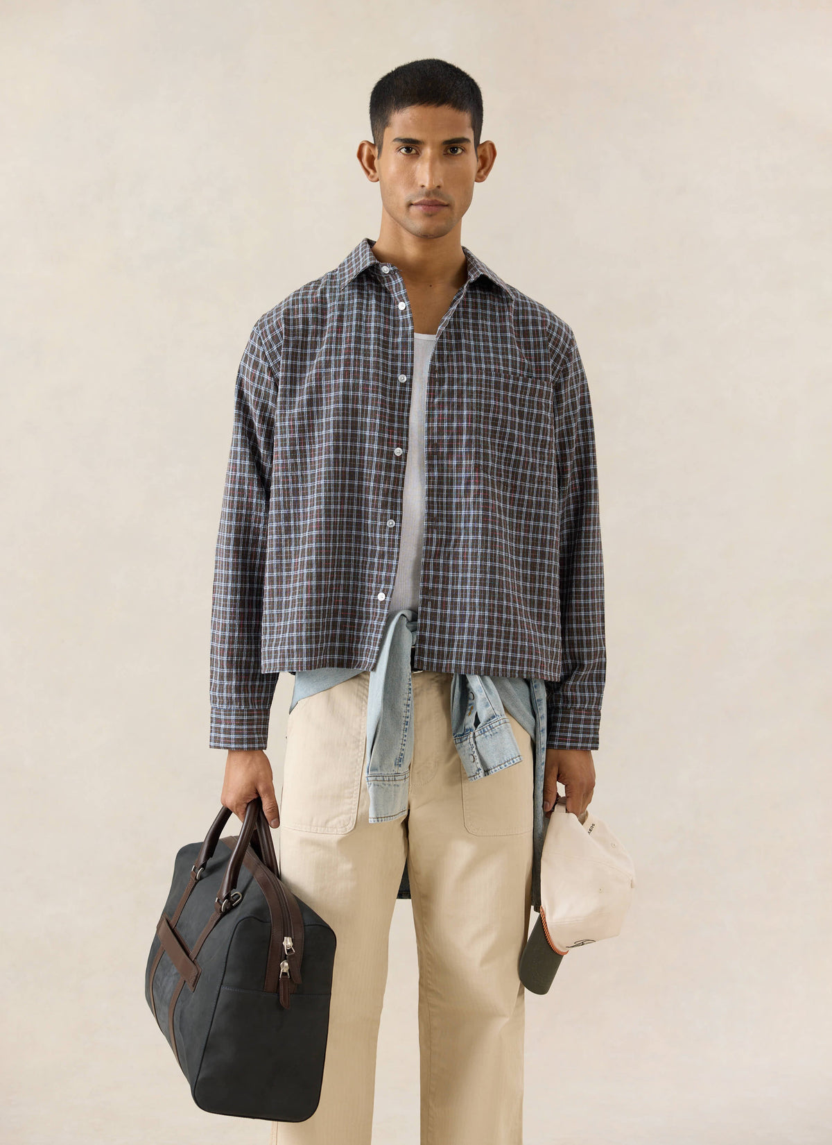 Men's Check Boxy Shirt - Hinsley - 100% Cotton - Brown