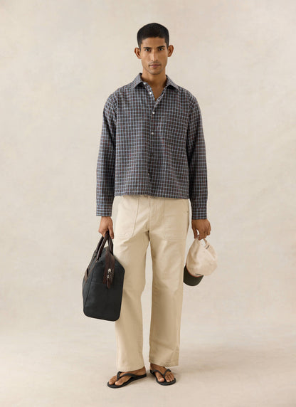 Men's Check Boxy Shirt - Hinsley - 100% Cotton - Brown