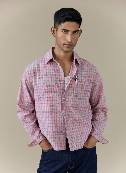 Men's Pink Check Shirt - Hinsley - Cotton