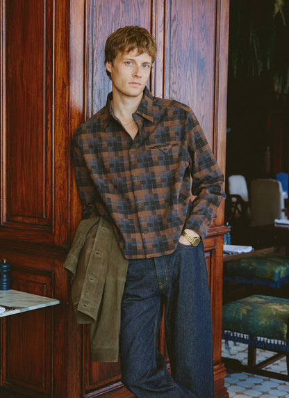 Hinsley Boxy Sleeve Shirt - Brown Check - Percival