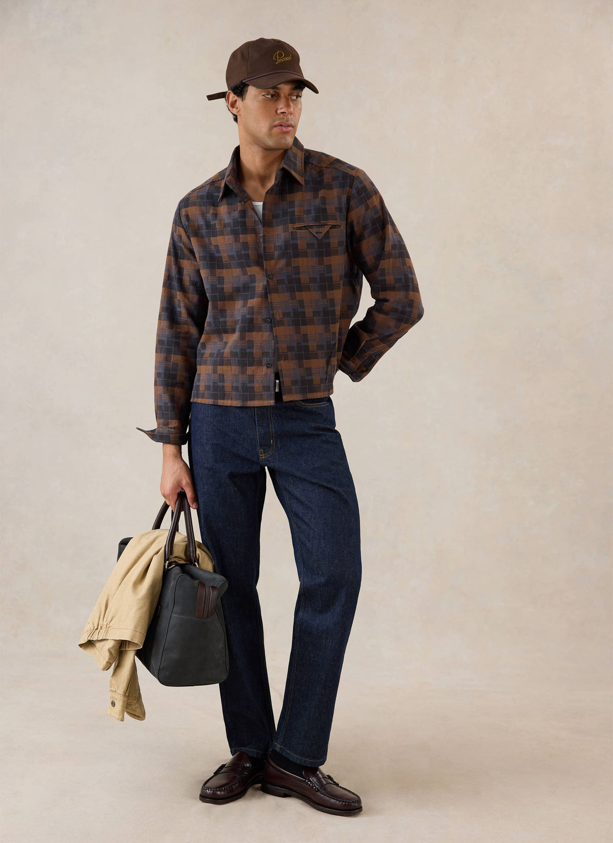 Hinsley Boxy Sleeve Shirt - Brown Check - Percival