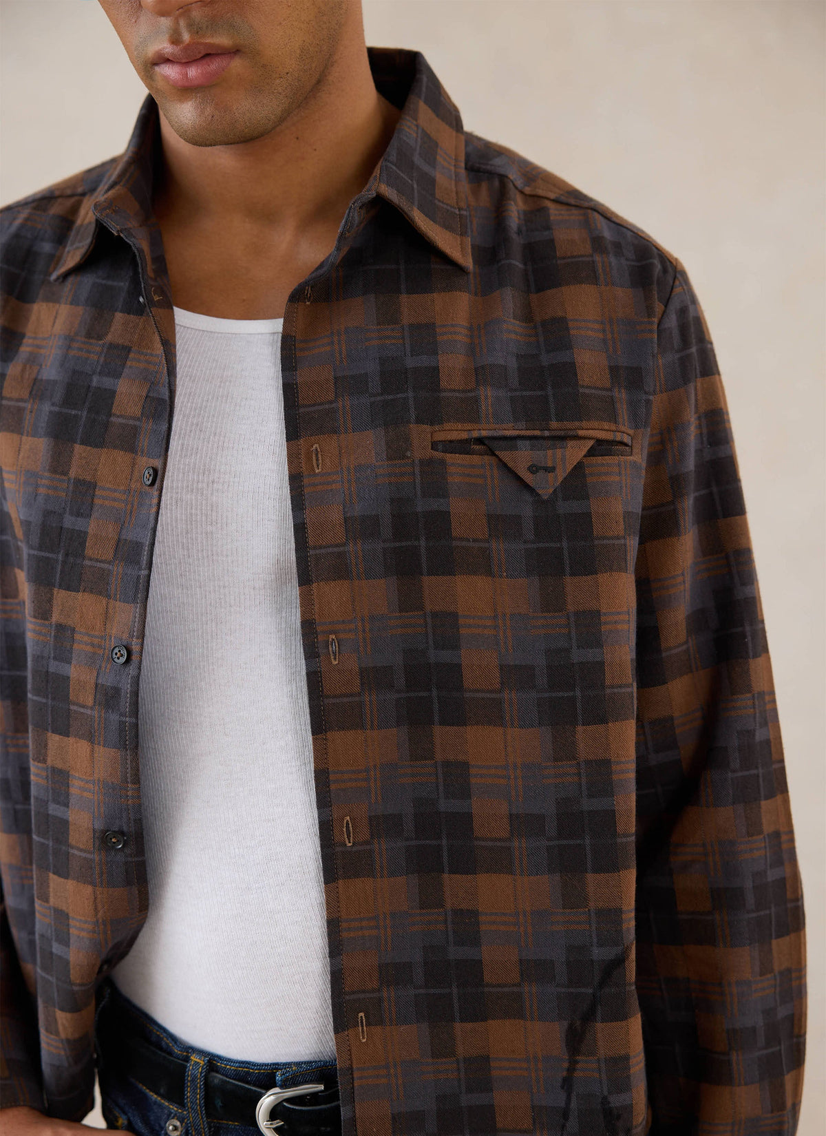 Hinsley Boxy Sleeve Shirt - Brown Check - Percival