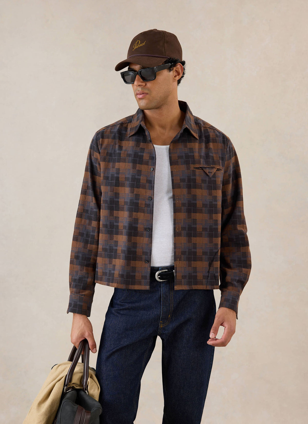 Hinsley Boxy Sleeve Shirt - Brown Check - Percival