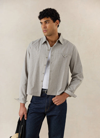 Men's Check Shirt: Hinsley - Cotton - Cream Check - Percival