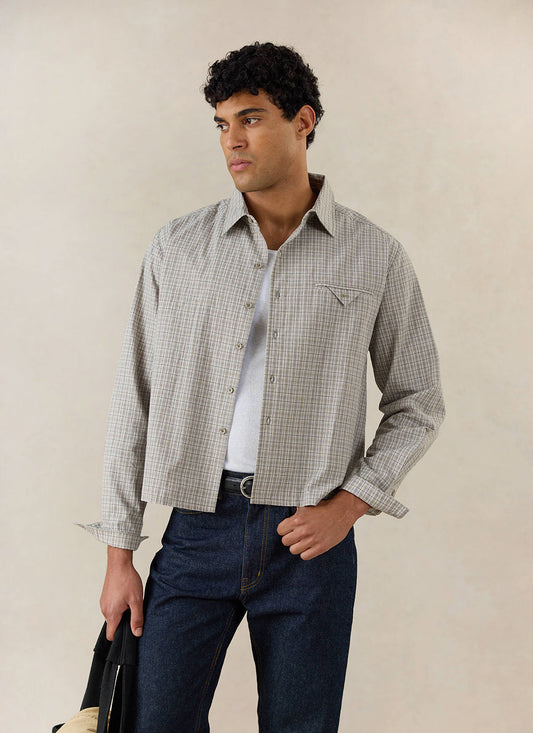 Men's Check Shirt: Hinsley - Cotton - Cream Check - Percival