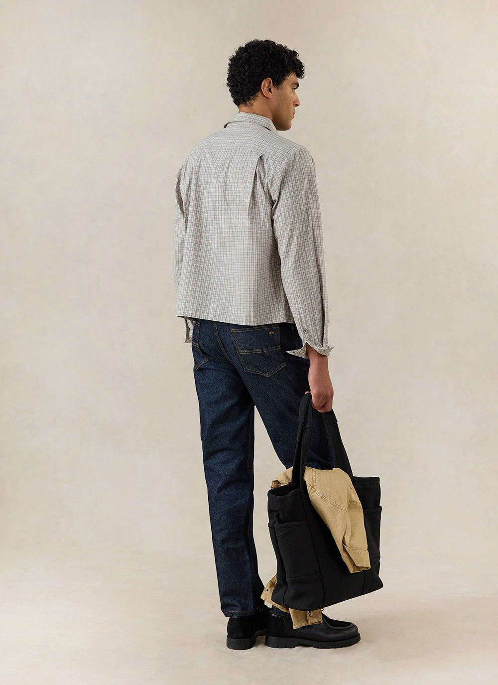 Men's Check Shirt: Hinsley - Cotton - Cream Check - Percival