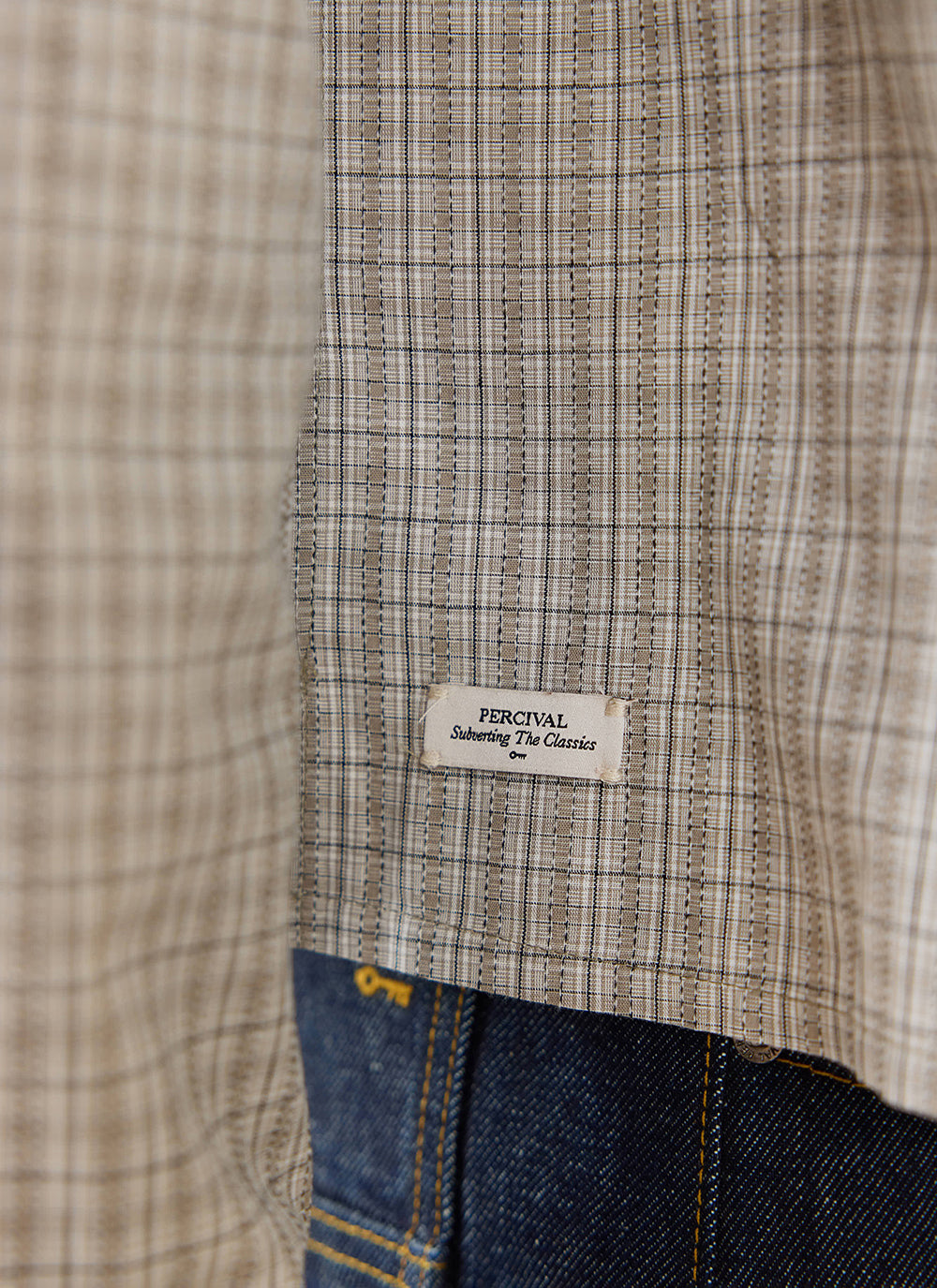 Men's Check Shirt: Hinsley - Cotton - Cream Check - Percival