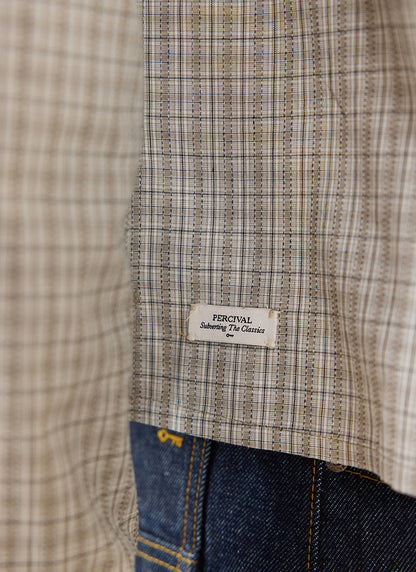 Men's Check Shirt: Hinsley - Cotton - Cream Check - Percival