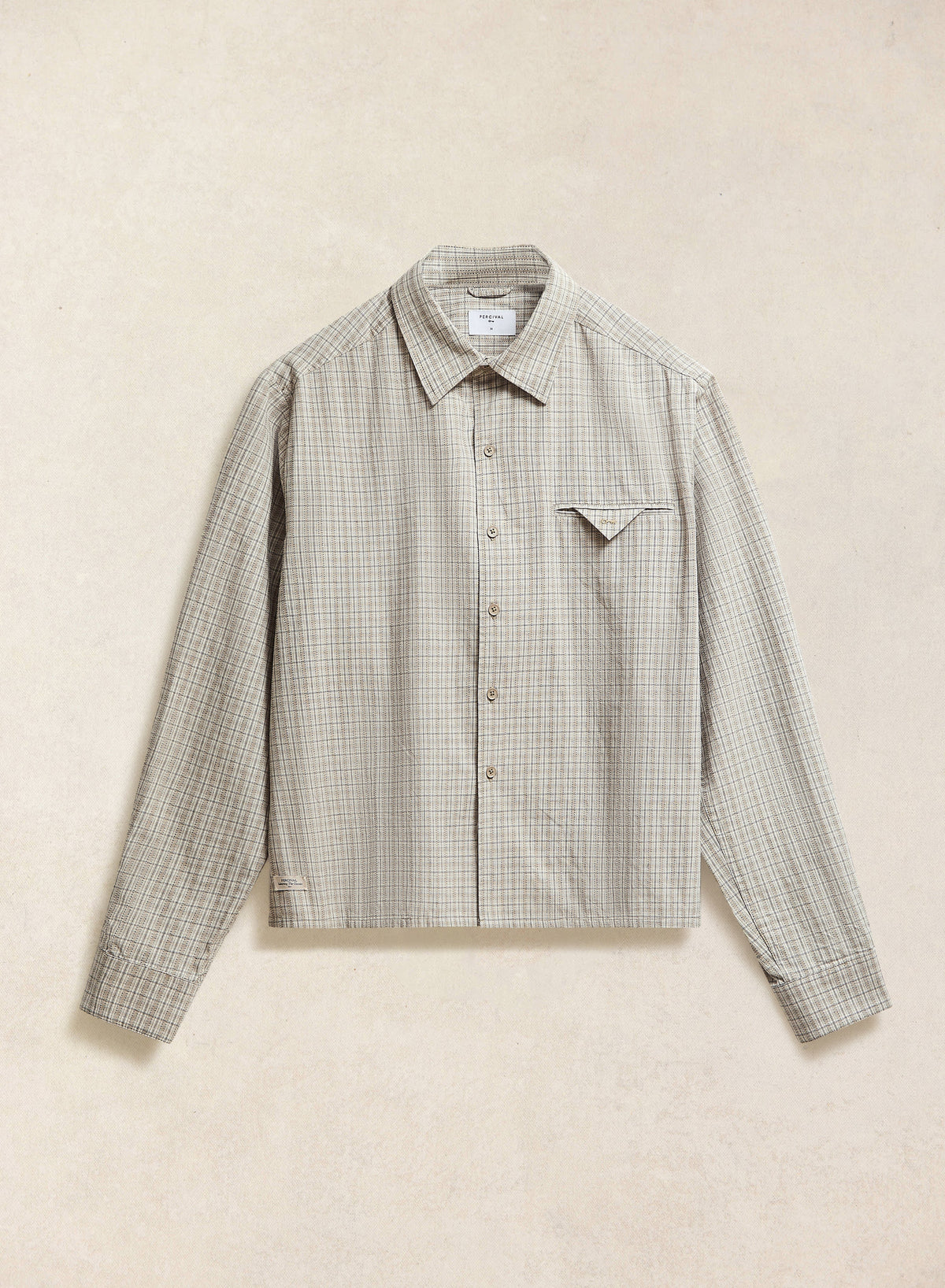 Men's Check Shirt: Hinsley - Cotton - Cream Check - Percival